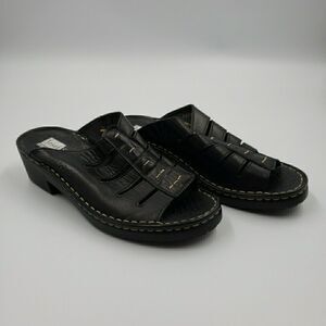 Josef Seibel Girls Slip On Sandals Leather Black Comfort Shoes Sz 36 / 4 Youth